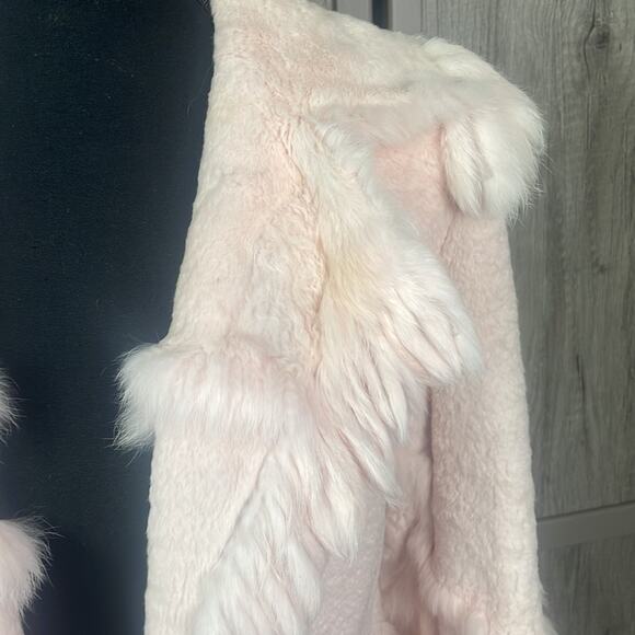 Pink 100% angora/rabbit fur open front jacket with tassels women’s XS-S - Picture 5 of 16